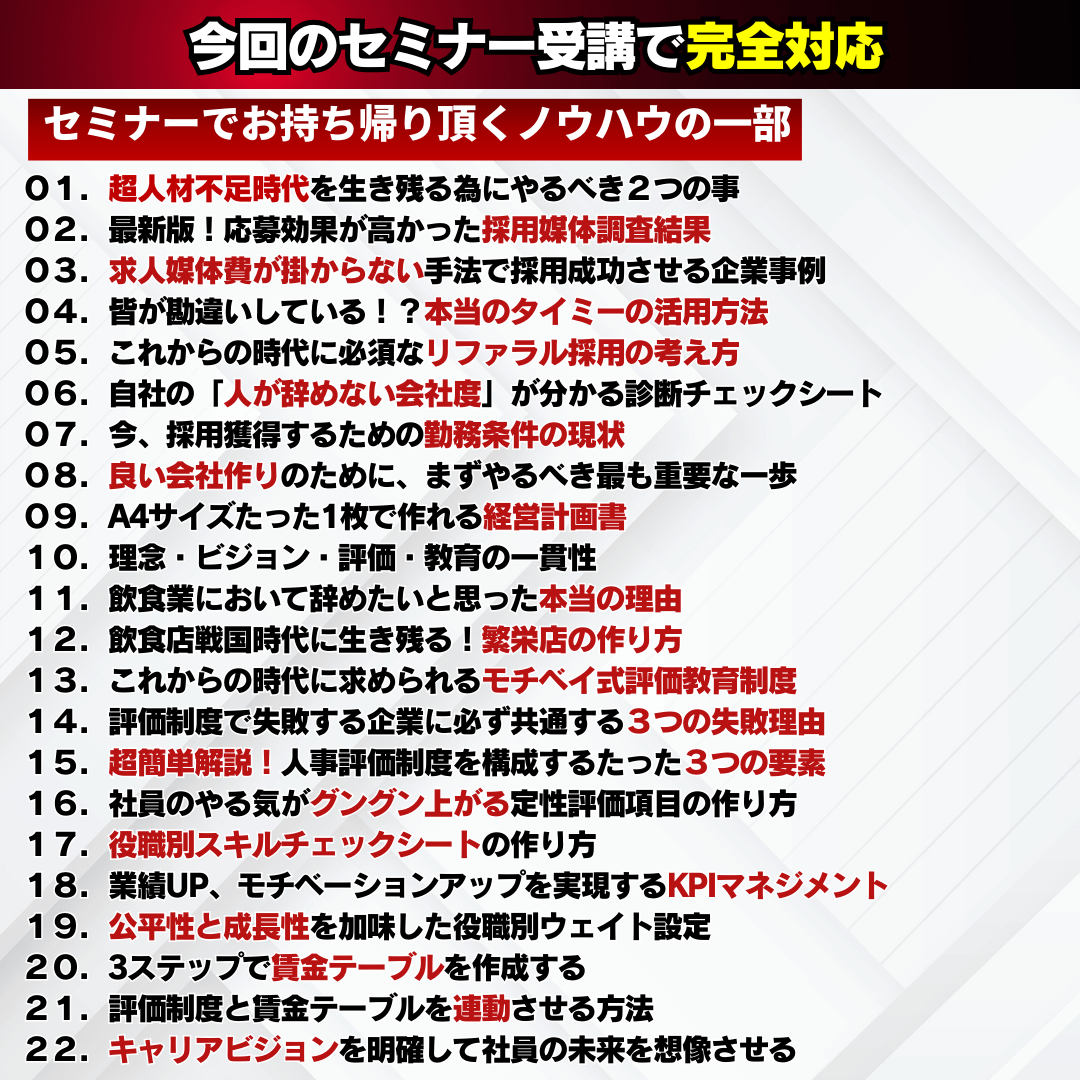 【飲食店】人が辞めない・育つ・採用できる飲食店の作り方　徹底解説セミナー